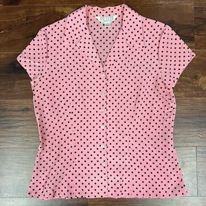Vintage Sophisticate Pink and Black Polka Dot Petite Button Up